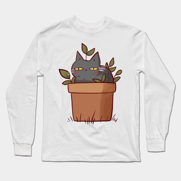 Cat plant illustration Long Sleeve T-Shirt by Mayarart